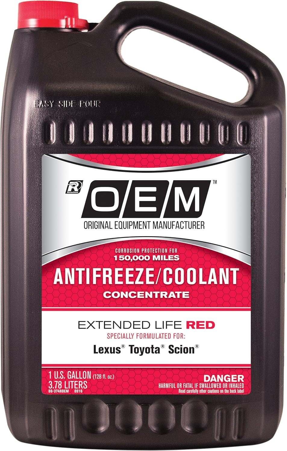 Recochem OEM 86-374ROEM-4PK Red Premium Antifreeze Concentrate Extended Life RED, 1 gallon, 4 Pack