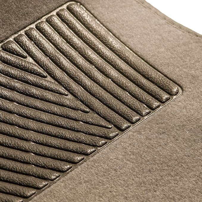FH Group Car Floor Mat 4 Piece Set Driver's Seat with Heel Pad Deluxe Front 66 x 43 cm Rear 32 x 43 cm Beige
