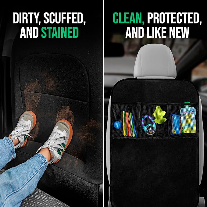 Todays Kids 2 Pack Kick Mats Back Seat Protector - Backseat Car Organizer for Kids, Car Storage Organizer, Back Seat Cars Organizers, Cars Organizers Backs Seats, Travel Accessories, 3 Pockets