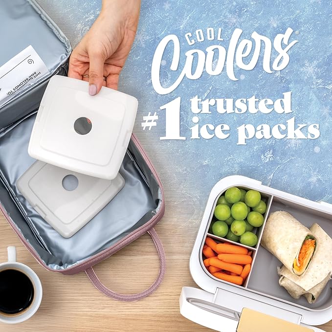 Cool Coolers by Fit & Fresh Slim Ice Packs, Quick Freeze Reusable Ice Packs for Lunch Boxes & Coolers, Long-Lasting, Space Saving Lunch Ice Packs, Ivory, 4Pk