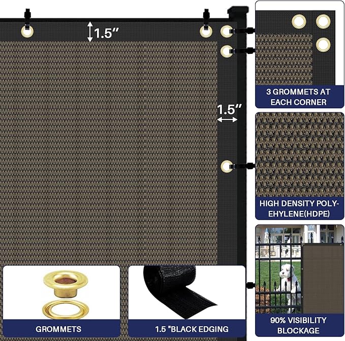 Windscreen4less Privacy Fence Screen Heavy Duty Windscreen Fencing Mesh Fabric Shade Net Cover with Brass Grommtes for Outdoor Wall Garden Yard Pool Deck, 8'x99' Brown