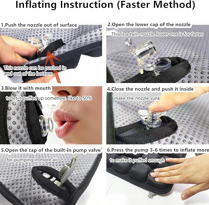 Inflatable Travel Seat Cushion, Built-in Air Pump Car Airplane Chair Cushion for Long Flight Driving Sitting, Office Chair Wheelchair, Pressure Sore Relief, for Sciatica,Coccyx & Buttock Bed Sore SC01