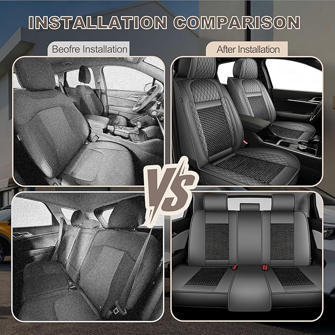 TTX LIGHTING for Dodge Charger 2006-2026 Car Seat Covers, Breathable Ice Silk & Leather Seat Protector, Cool & Anti-Sweat for Long Driving, Airbag Compatible, 5 Seats Full Set (Black&Gray)