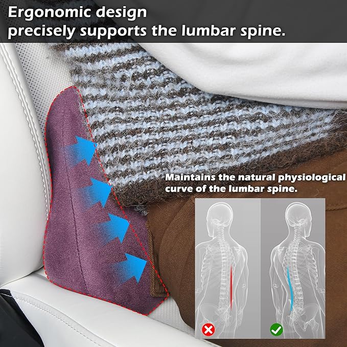 Lumbar Support Pillow for Car, Ergonomic Memory Foam Back Cushion for Driving, Seat Office Chair, Gaming Chair, Lower Back Support for Back Pain Relief, Purple, 1 Pack