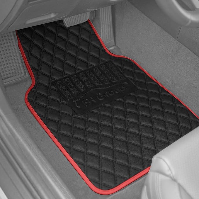 FH Group Floor Mats - Faux Leather Floor Mats for Cars, Universal Fit Automotive Floor Mats, All Purpose Car Floor Mats, PU Leather Protector Mat for Most Sedan, SUV, Truck Floor Mats Red