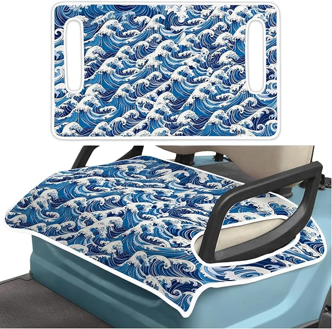 Golf Cart Seat Covers, Blue Golf Cart Seat Towel Blanket Club Car for Golf Lover, Wave Golf Cart Accessories, Keep Seat Comfortable and Cool for 2-Seat Golfs Carts, Gifts for Christmas Thanksgiving