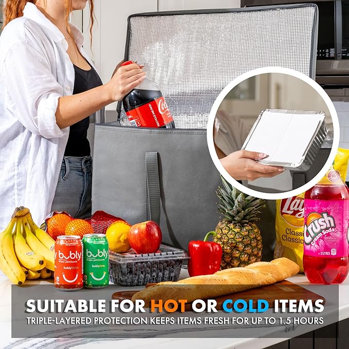Carrywell (Not Made In China) Insulated Food Delivery Bags, XXXL Pizza Delivery and Reusable Warming Bag For Catering, Thermal Insulation Tote for Hot and Cold Food, Doordash