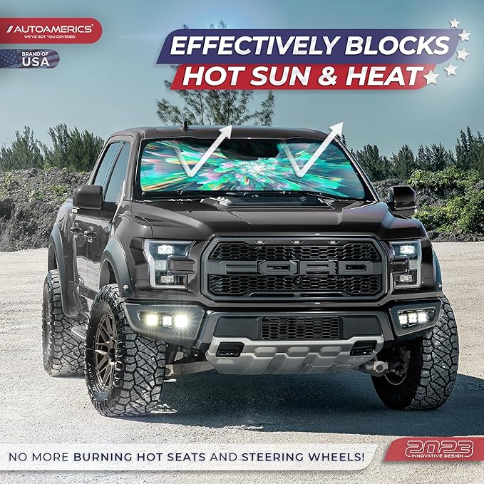 1-Piece Windshield Sun Shade - Foldable Car Front Window Sunshade for Cars SUV Truck Heat Blocker Visor Protector Blocks Max UV Rays and Keeps Your Vehicle Cool (Small = 59 x 28.5 inches, Shower)