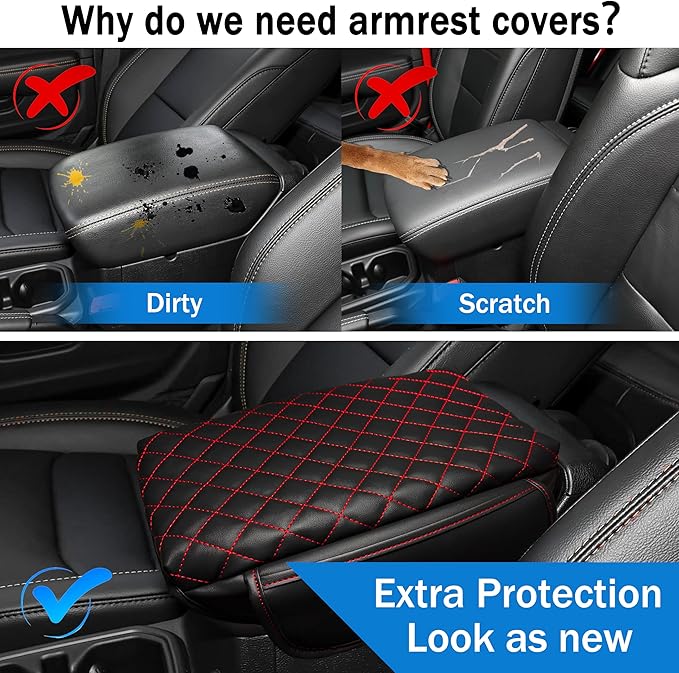 Center Console Cover for Jeep Wrangler JL 2018-2026 & Gladiator JT 2020-2026 1.2in Thickness Armrest Cover Leather Arm Rest Lid Protector Cushion Pad with Stroage Pockets Interior Accessories (Red)