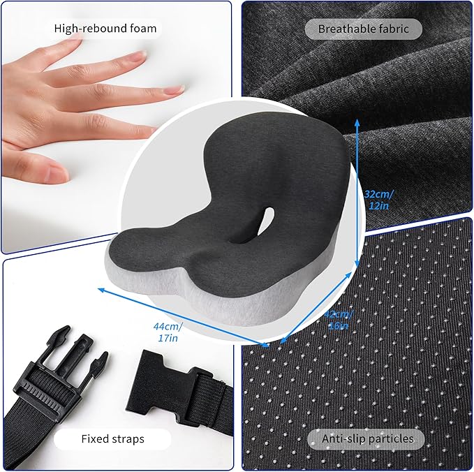 Memory Foam Car Seat Cushion Office Chair Cushion with Fixing Strap, L-Shaped Integrated Soothe Chair Seat Cushion for Lower Back Protection,Reenily Back Seat Cushion for Long Sitting Driver Office