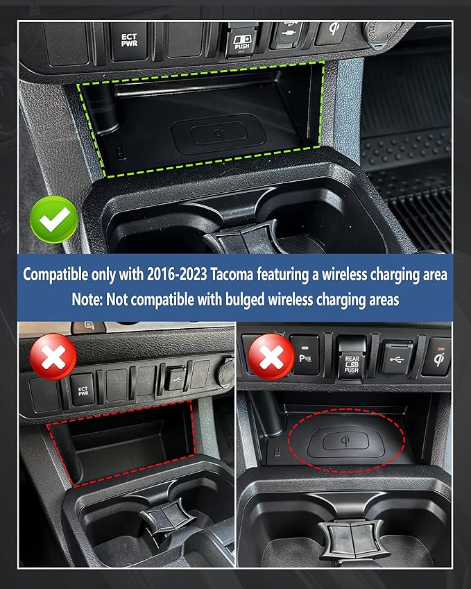Wireless Charger Insert Protective Pad for 2016-2023 Toyota Tacoma Accessories, Non-Slip & Anti-Dust & Prevent Overheating Center Console Cover Protector for Tacoma Interior Accessories