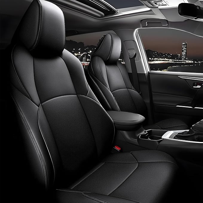AOMSAZTO Custom Fit for Toyota CHR 2018 2019 2020 2021 2022 Full Set Faux Leather C-HR Seat Covers Compatible Airbag Black