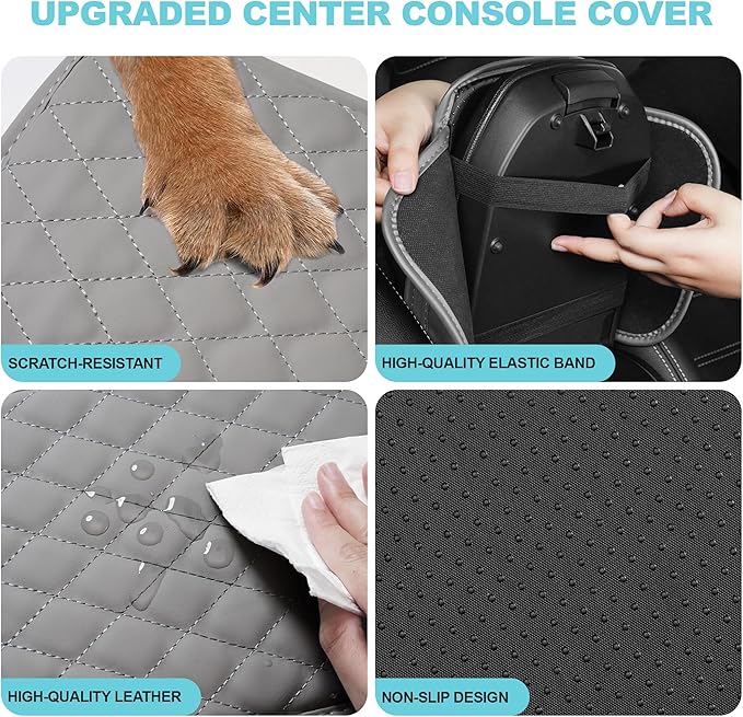 Center Console Cover Fit for Kia Sorento 2003-2025 with 2 Storage Bags Waterproof Leather Quilted Pattern Car Armrest Cover Cushion Anti - Slip(Grey&White Line)