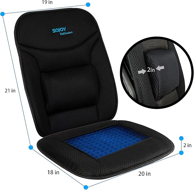 Sojoy Truck Seat Cushion with Firm Lumbar Support,Gel Seat Pad with Upper Lower Back Support Pillow for Office,Car,Truck, Pain Relief Coccyx Seat Cushion