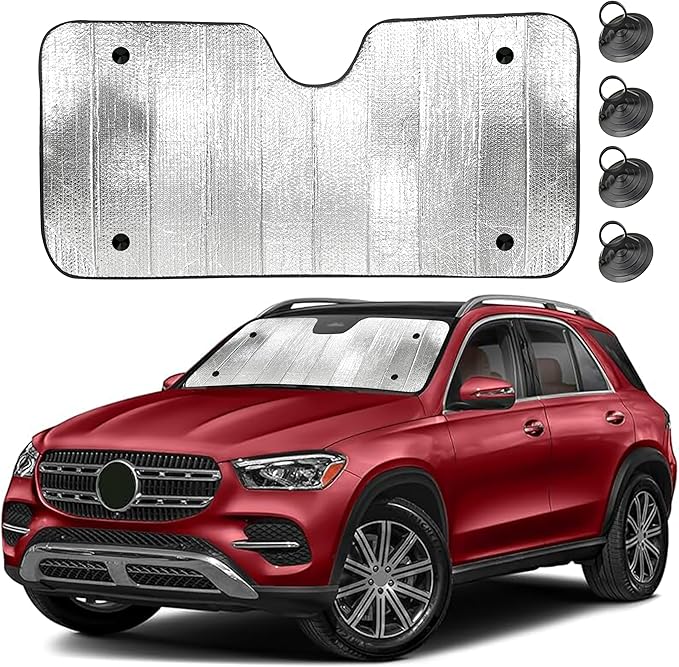 EcoNourAccordion Car Windshield Sun Shade Foldable Reflective UV & Heat Blocker | Front Window Sunshade with 4 Suction Cups, Keeps Interior Cool, Automotive Sun Visor Protector 56" x 26"