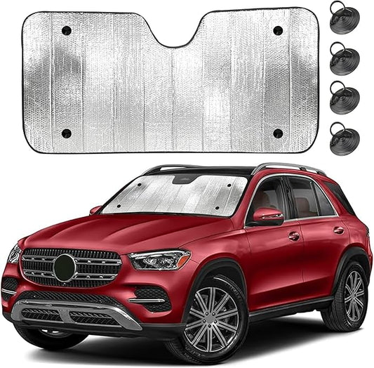 EcoNourAccordion Car Windshield Sun Shade Foldable Reflective UV & Heat Blocker | Front Window Sunshade with 4 Suction Cups, Keeps Interior Cool, Automotive Sun Visor Protector 56" x 26"