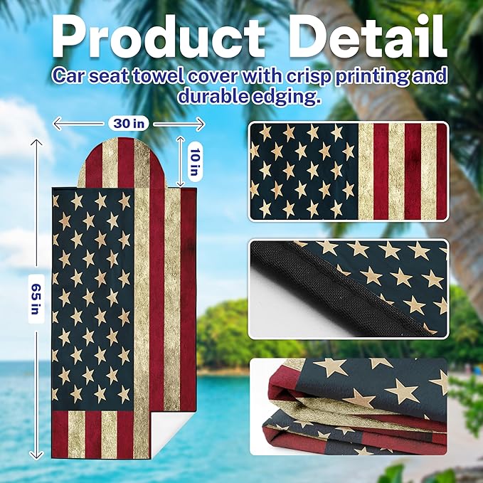Car Seat Towel Cover After Gym, Car Seat Cover Towel – Sweatproof, Washable, Non-Slip Cover for Cars, SUVs (2 Pack, Patriotic)