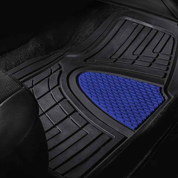 FH GROUP Car Seat Covers Premium Tall Channel Rubber Trimmable Floor Mats w. FH3001 Snake Pattern Silicone Steering Wheel Cover- Universal Fit for Trucks, SUVs, and Vans (Blue/Black) F11311