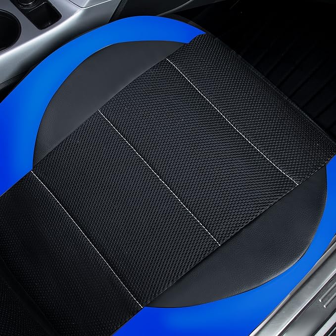 CAR PASS Leather Car Seat Covers Front Seats Only, with Air Mesh Front Seat Covers Breathable, Cool Automotive Seat Cover 2 Pack, Universal Fit Most Cars,SUV,Truck,Van Airbag Compatible(Black & Blue)