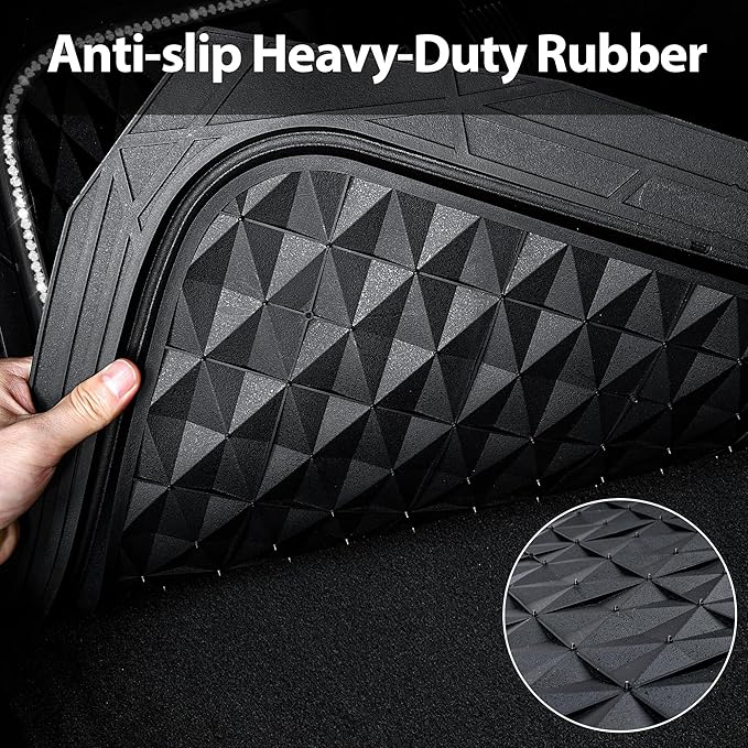 CAR PASS Bling Diamond Black Rubber Car Mats, Heavy Duty Deep Dish All-Weather Floor Mat Anti-Slip 3D Rhombus Waterproof Trim to Fit Liner Universal Glitter Sparkly Shining Rhinestone, 3 Pcs Silver