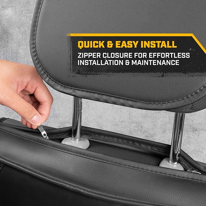 Cat® Edge Deluxe Car Seat Covers for Front Seats - Premium Black Faux Leather Seat Covers for Cars with Universal Fit, Rugged Automotive Seat Covers for Trucks, Interior Seat Covers for SUV