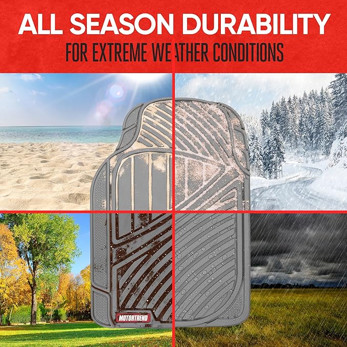 Motor Trend & BDK Heavy Duty Gray Rubber Car Mats Full Set - Universal Trim-to-Fit All Weather Floor Mats - Floor Mats for Car Accessories - Front & Back Interior Floor Mats for Truck Accessories