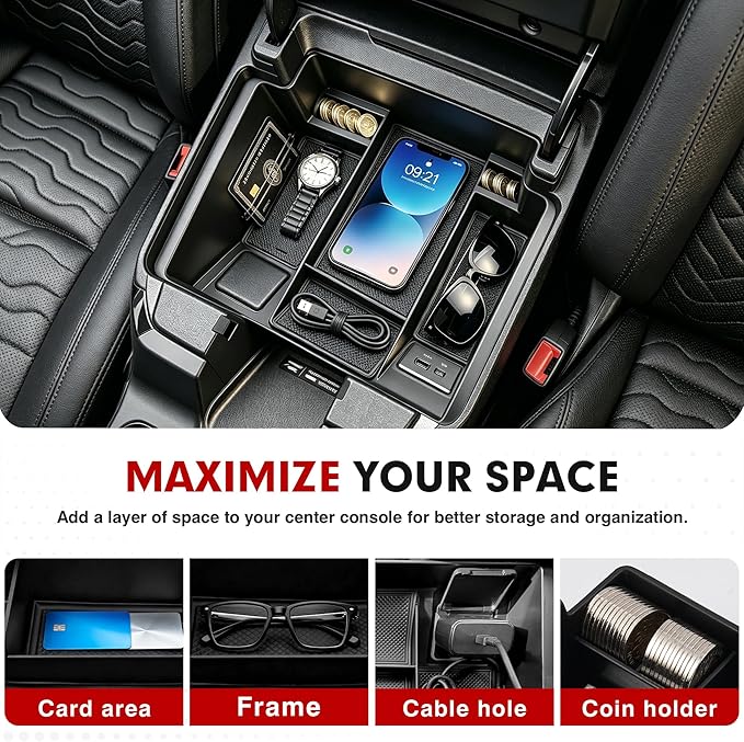 Autorder Center Console Organizer for 2022-2026 Chevy Silverado&GMC Sierra 1500/2024-2026 Silverado&Sierra 2500HD/3500HD Accessories Armrest Storage Box - Full Console w/Bucket Seats Only