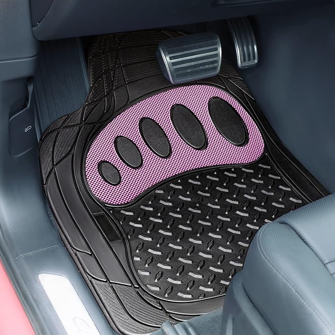 FH Group Auto Rubber Mats - Heavy-Duty, Universal Fit Full Set, Climaproof, Trimmable for Sedan, SUV, Truck Mats - Footprint Dresign, Pink
