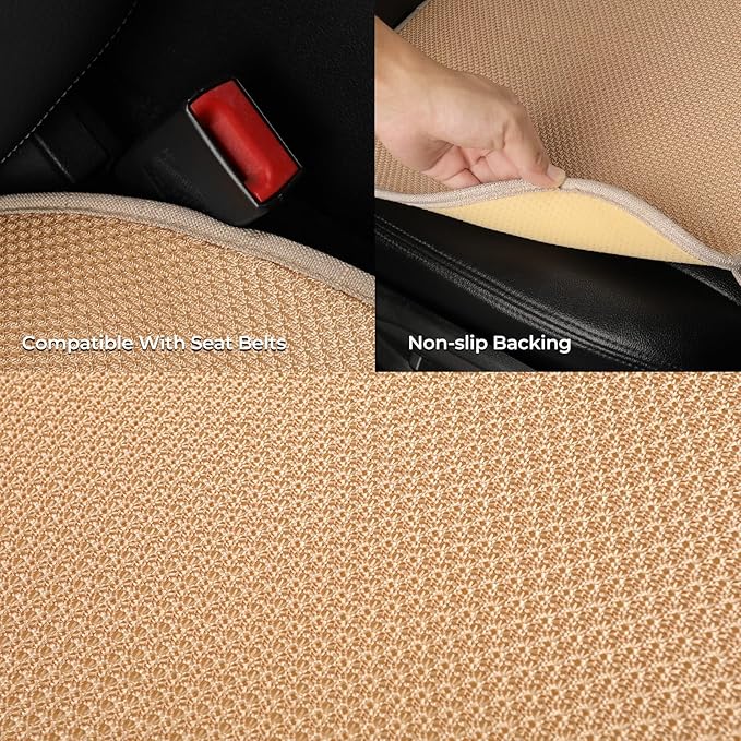2pcs All-Season Car Seat Covers Khaki - Breathable Car Seat Protectors with Anti Slip Bottom - Durable Auto Seat Cushions Universal Fit for Vehicles Cars SUV Trucks Front Seats