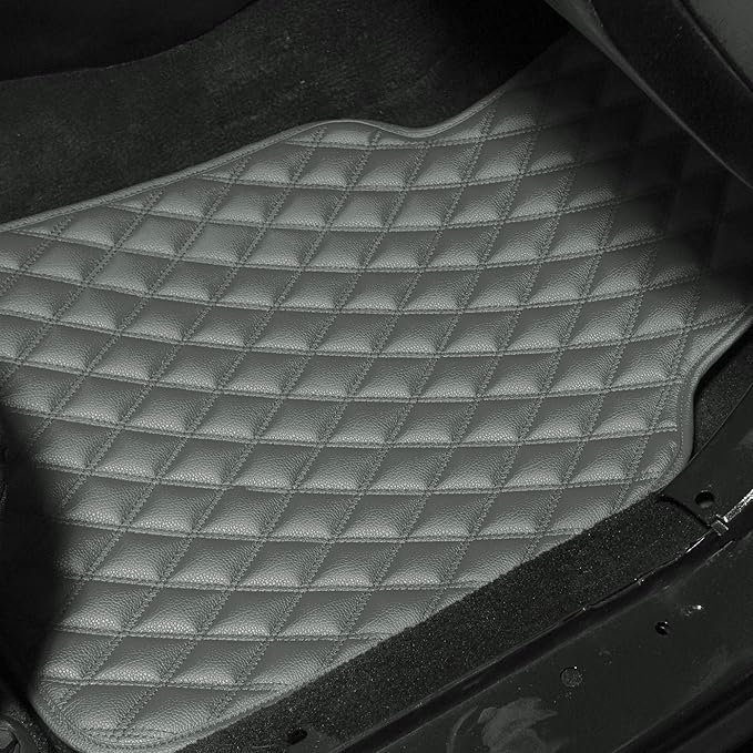 FH Group Faux Leather Car Floor Mats – Universal Fit PU Leather Floor Mats with Non-Slip Design, All-Weather Interior Protectors for Cars, SUVs, and Trucks, Durable Floor Liners, Gray