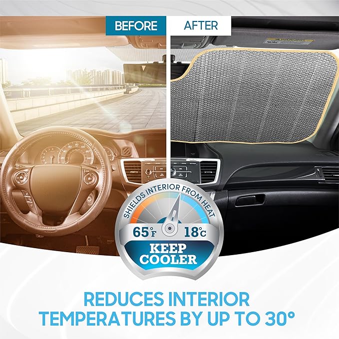 BDK Golden Sunset Palm Trees Front Windshield Sun Shade Accordion Folding Cute Car Window Shades for Truck & Car Sunshade Shield for Sun UV Rays - Visor Protector Keeps Vehicle Cool - 58 x 27 inches