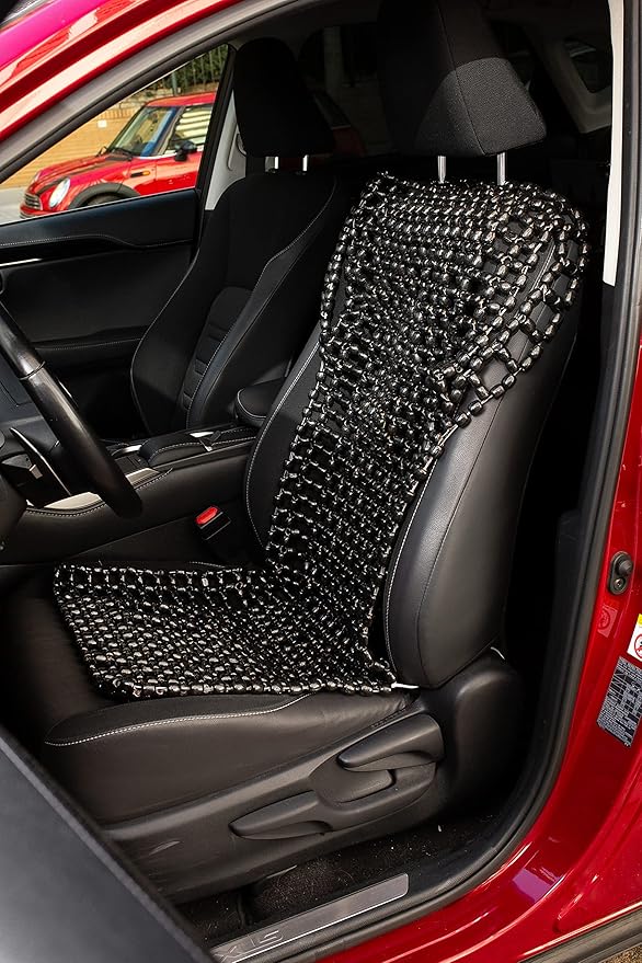 Zento Deals Bead Seat Cover Black Royal Wood Massage Cool Premium Comfort Cushion- Reduces Fatigue The Car or Truck or Your Office Chair