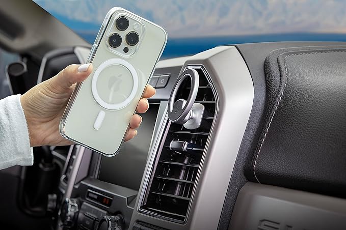 Scosche MagicMount MEMSV Elite2 Magnetic Phone Mount for Car Vent, MagSafe Phone Holder with 360° Adjustable Magnet Head, Cell Phone Stand Compatible with iPhone 16/15/14/13/12 & MagSafe Case, Silver