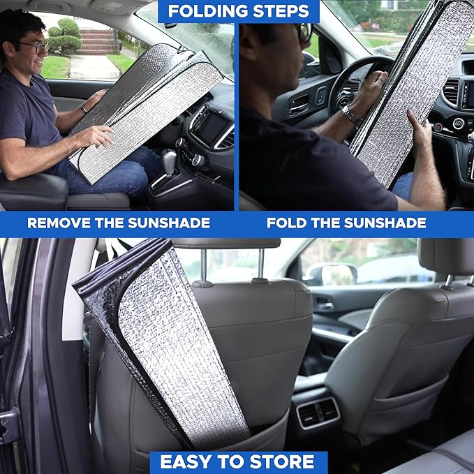 EcoNour Accordion Truck Windshield Sun Shade | Foldable Sun Visor with 4 Suction Cups | Reflective Automotive Windshield Shade Blocks UV Rays&Heat |Window Sun Blocker for Cool Interior - 66" x 31"