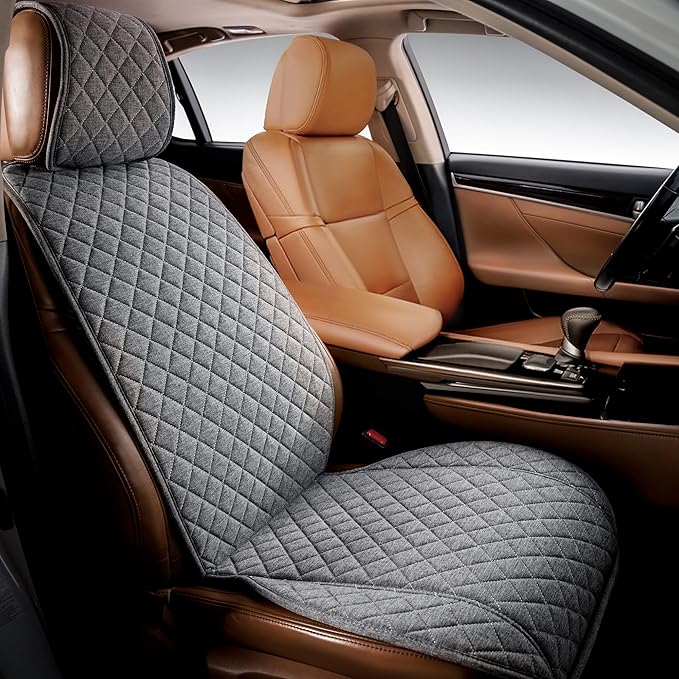 IVICY Faux Linen Front Car Seat Cover – Durable, Non-Slip Seat Protector for Cars – 1 Unit, Cool Gray
