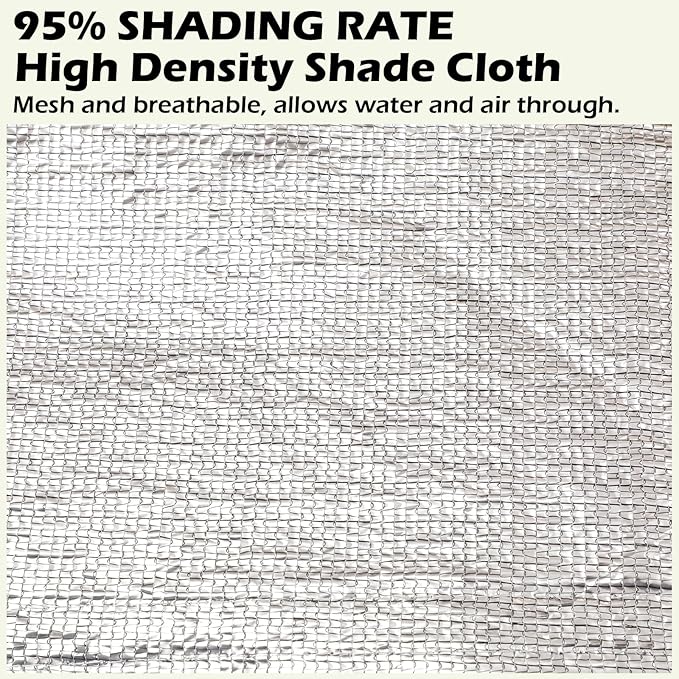 95% Sun Block Heavy Duty Aluminum Foil Shade Cloth with Grommets,10ft x 18ft, Mesh Sun Block Fabric Cover, Canopy, Privacy Screen for Outdoor Patio, Garden, Backyard, Silver