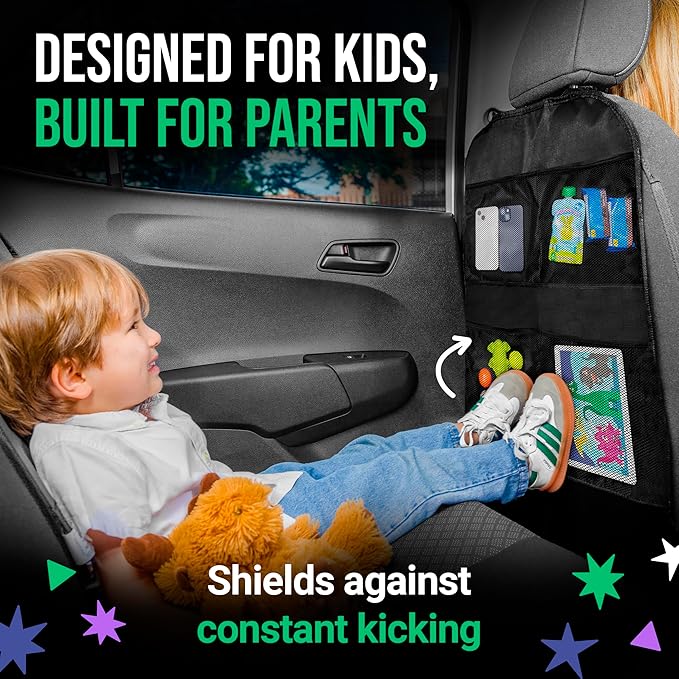 Todays Kids 2 Pack Kick Mats Back Seat Protector - Backseat Car Organizer for Kids, Car Storage Organizer, Back Seat Cars Organizers, Cars Organizers Backs Seats, Travel Accessories, 4 Pockets