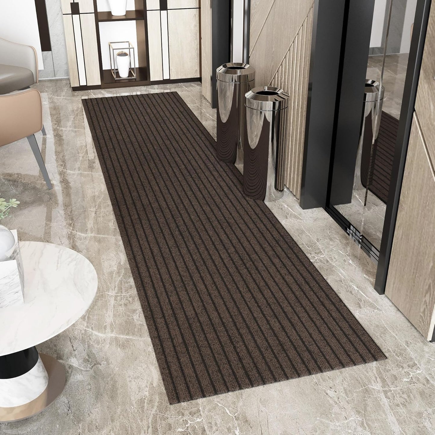 Ottomanson 2'7" x 22' Hallway Runner with Scraper Pile - Extra Durable Non-Slip Rug Mat for Indoor & Outdoor Use - Ideal for Kitchen, Entryway & Garage - High-Traffic Carpet, Brown