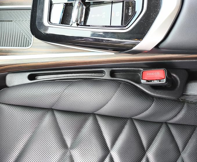 2 Pack No Drop Car Seat Gap Filler Guard, Stopper/Catcher to Fill The Gap Between Seat and Console Black Car Crevice Inbetween Blocker Plug Space Pad YMT-A03