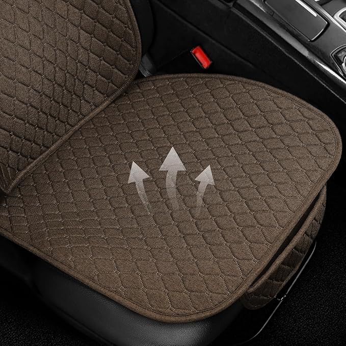 Linen Car Seat Covers Front Seat Covers Breathable Cloth Fabric Car Seat Protector Mats Pad Universal Fit 90% Vehicles,SUVs,Cars,Sedans (2Pack Brown)