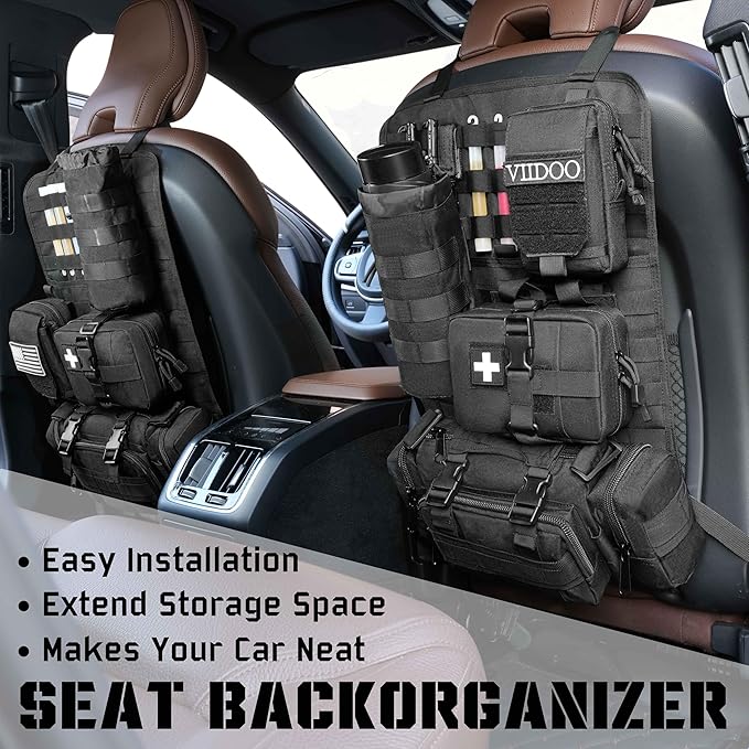 Molle Seat Back Organizer, Tactical Seat Covers with Pouches, Molle Tactical Vehicle Organizers Panel Car Seat Covers Protector for Truck