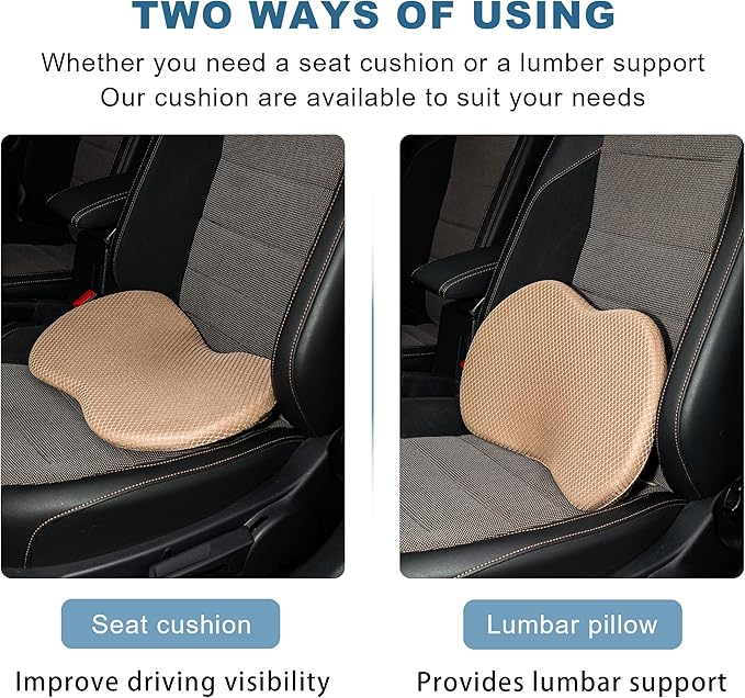 Car Seat Cushion, Memory Foam Seat Pad for Sciatica and Lower Back Pain Relief, Seat Cushion for Car Seat Driver (Beige)