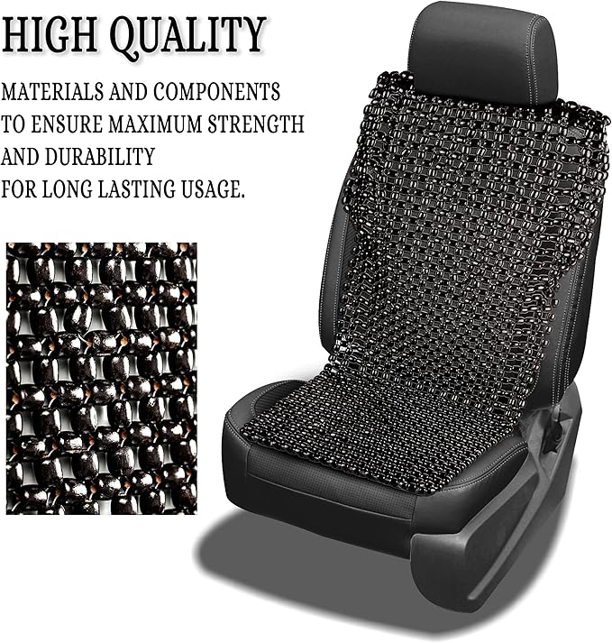 Zento Deals Bead Seat Cover Black Royal Wood Massage Cool Premium Comfort Cushion- Reduces Fatigue The Car or Truck or Your Office Chair