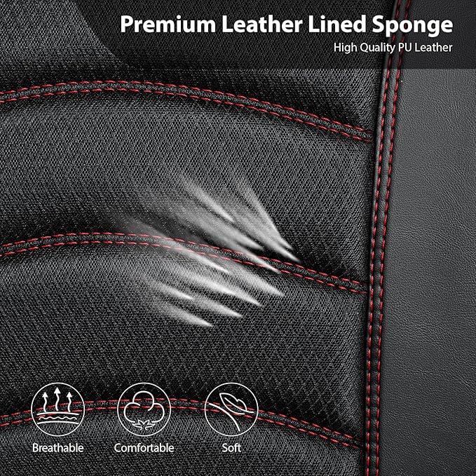 CAR PASS Comfortable 3D Foam Mesh Leather Car Seat Covers Front, Air Cool Mesh Breathable Front Seat Covers for Car, Universal Fit for SUV Truck Sedan Automotive, Airbag Compatible,Black Red