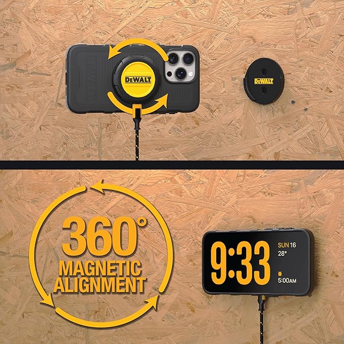 DEWALT Heavy Duty Wireless Charger, 15W Max Cell Phone Charger, Fast Wireless Charging Pad for MagSafe Compatible iPhone 17/16/15/14/13/12 Plus Pro Max, Includes Wall Mounting Plate (No AC Adapter)