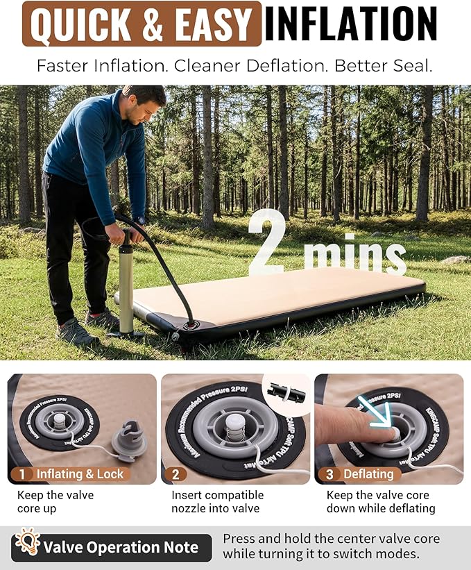 KingCamp FLEXIREST 8.0 Inflatable Sleeping Pad for Camping, High-Support Drop Stitch Camping Mattress with 1100lbs Capacity, PVC-Free Camping Mat for Tent Car Glamping Outdoor Travel, 79 * 40 * 3.15