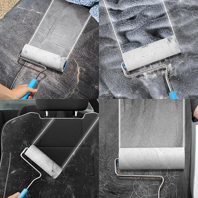 Large Surface Extra Sticky Lint Roller 6.3'', 444 Sheets Long Handle Pet Hair Removal, Dog and Cat Lint Remover for Clothes, Furniture, Carpet