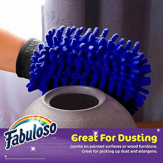 Fabuloso Microfiber Cleaning Mitt Glove, Lint-Free Scratch-Free Dusting and Washing for Furniture, Blinds, Baseboards, Shelves and Car Interior, One Size Fits All, Blue, 1 Count