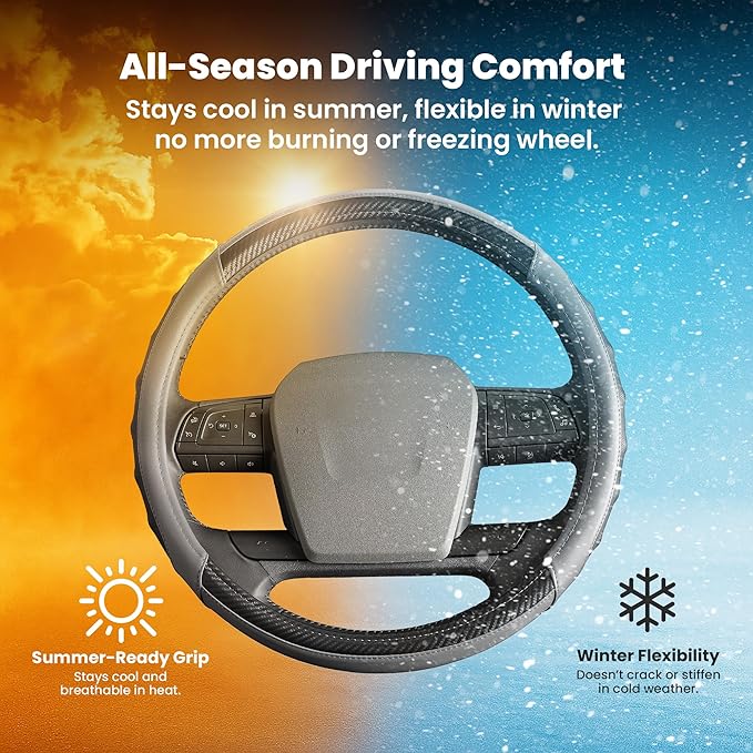 18 Inch Semi Truck Steering Wheel Cover – Premium Leather Grip for Class 8 Big Rigs, Freightliner, Kenworth & Peterbilt – Anti-Slip, Breathable Comfort for Long-Haul Drivers – Grey