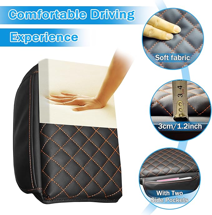 Center Console Cover for Jeep Wrangler JL 2018-2026 & Gladiator JT 2020-2026 1.2in Thickness Armrest Cover Leather Arm Rest Lid Protector Cushion Pad with Stroage Pockets Interior Accessories (Orange)